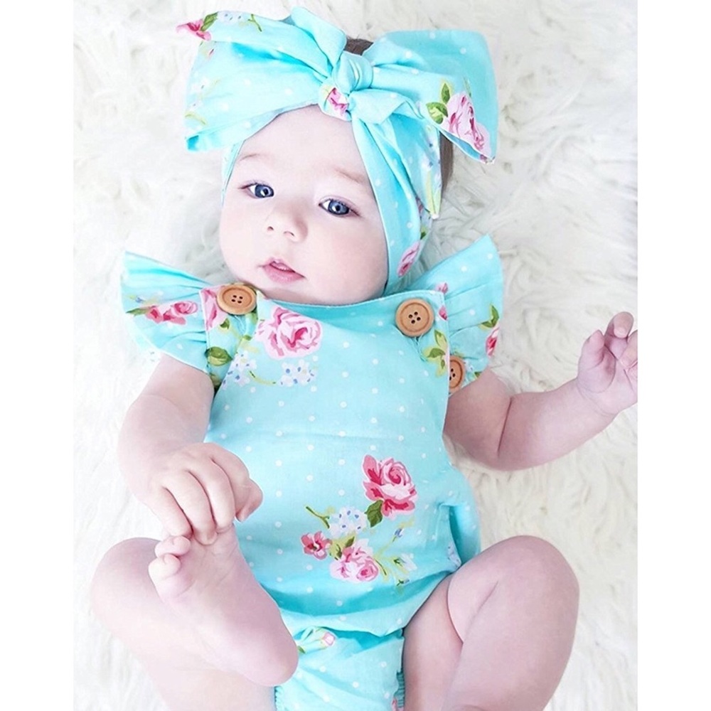 Evelyn Mint Blue Floral Romper